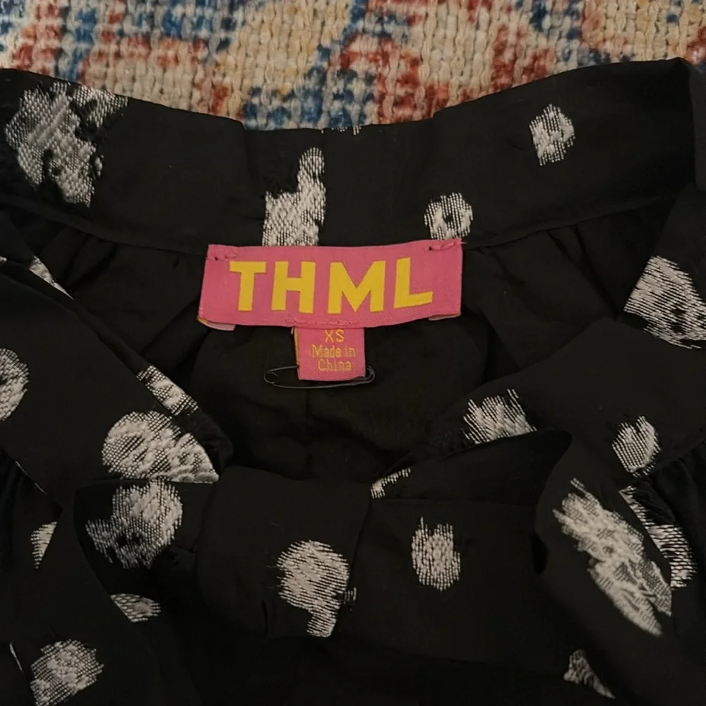 THML Black Patterned Puff Sleeve Mini Dress SZ XS NWOT